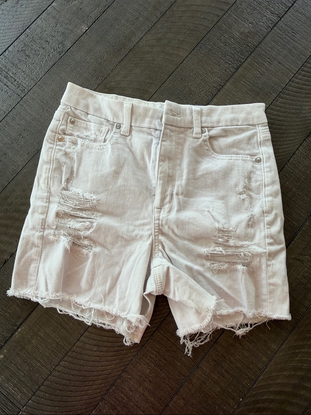 American Eagle Outfitters White Distressed High-Rise Denim Shorts